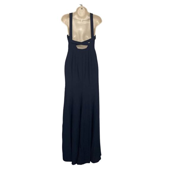 NWT Dessy Collection Vivian Diamond Crepe Halter Trumpet Gown Midnight Navy Sz 2 - Picture 5 of 12